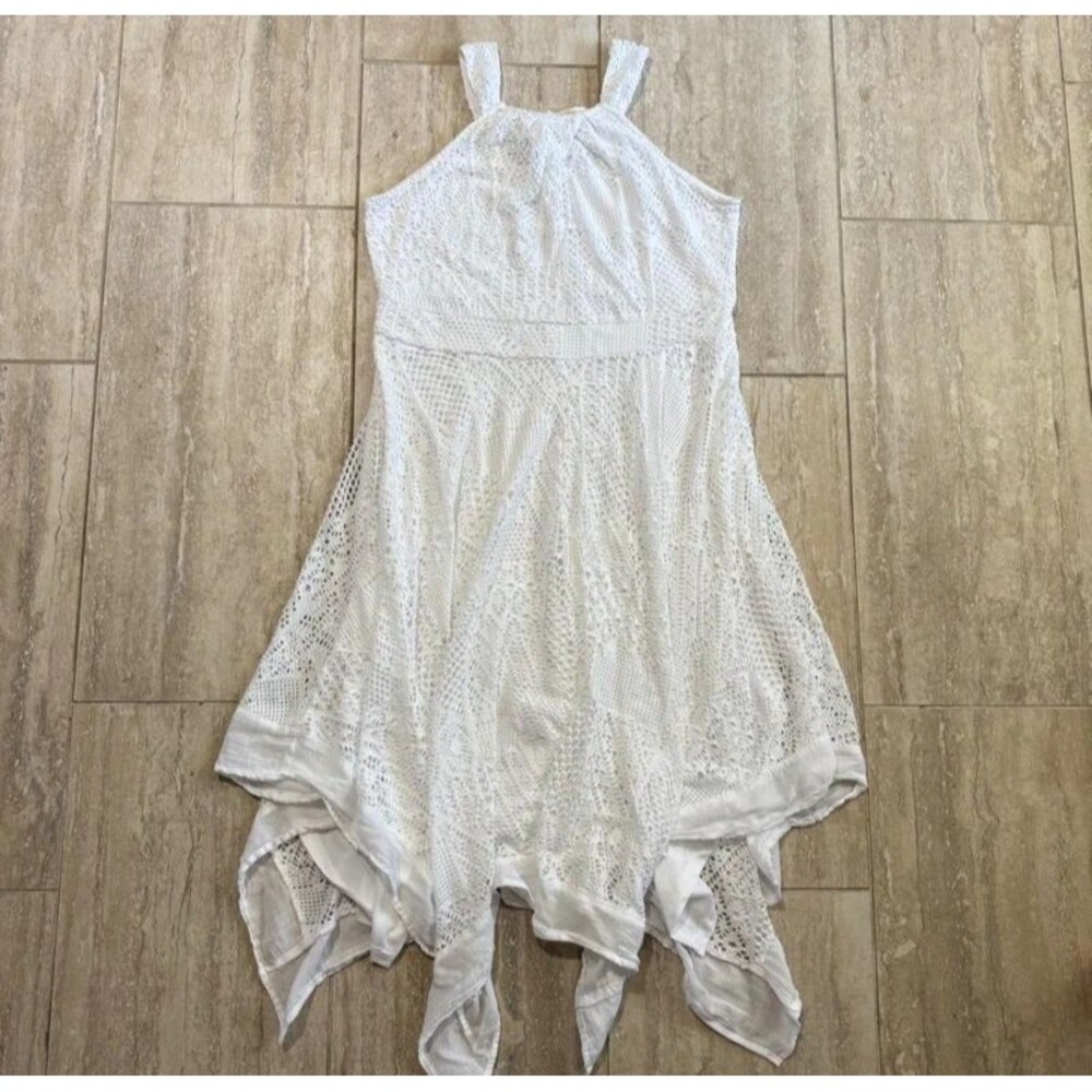 Chicos Vintage Y2K White Crochet Lace Halter Handkerchief Midi Dress Size 2 L
